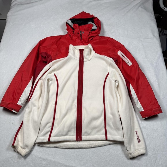 Columbia Jacket Womens Medium Red Interchange 3-in-1 Fleece Hooded Storm Dry Ski - Picture 2 of 16